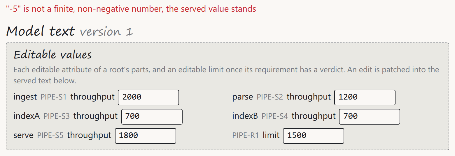 The viewer's status line naming a refused throughput of minus five